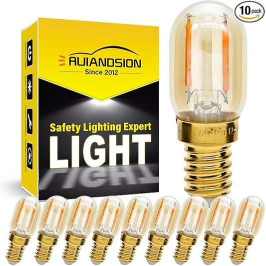 Ruiandsion E12 LED Bulb 1W Night Light 12-24V Chandelier Pendant Dimmable Candelabra Refrigerator Lights Freezer Fridge Lamp Bedroom Wall Sconces, Yellow 2200K (Pack of 10)