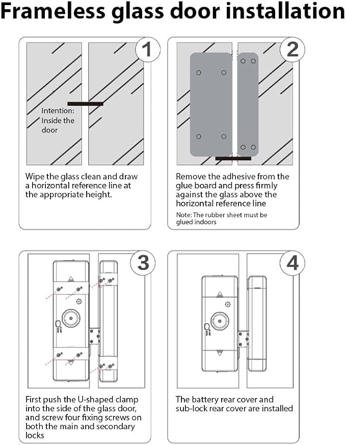 Smart Lock Glass Door Lock WiFi Remote Unlocking TY APP Fingerprint Password IC Card Mechanical Key Unlocking Methods Door Lock Interchangeable Lock Body Direction for 10-12mm Thickness