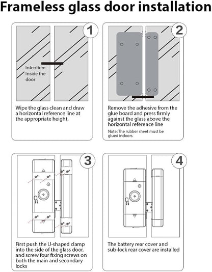 Smart Lock Glass Door Lock WiFi Remote Unlocking TY APP Fingerprint Password IC Card Mechanical Key Unlocking Methods Door Lock Interchangeable Lock Body Direction for 10-12mm Thickness