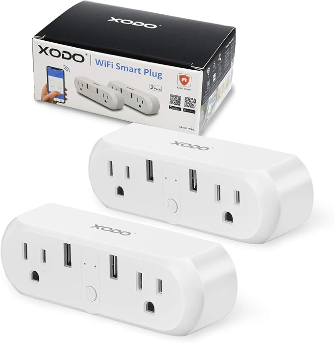 XODO WP3 Smart WiFi Plug - Wireless Remote Control by App Compatible with Alexa and Google Home Assistant 2.4 GHz Network only - Voice Control - WiFi Enable - Smart Home Outlet - 2Pack