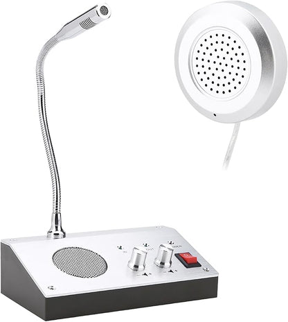 Dual Way Window Intercom System with Mic & Speaker, Automatic Two-Way Counter Intercom for Glass Windows, Drive Thru Communication Speaker for Bank Office Store Hospital Bus Station Security Counter