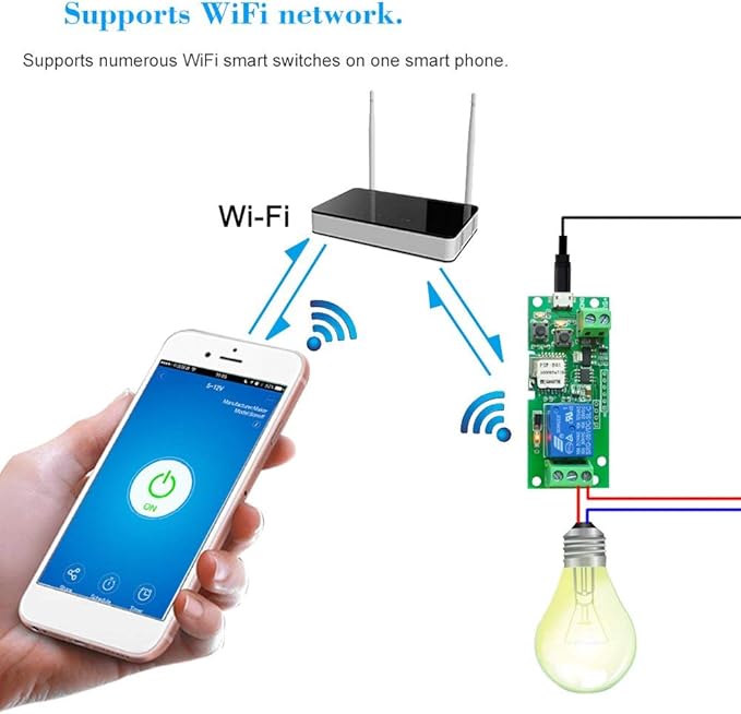Smilewolf Wifi Switch, USB DC5V Wireless Relay Module Smart Home Automation Modules APP Remote Control Timer Switch Voice Control with Alexa Google Home Access Control System (DC5V1CH)