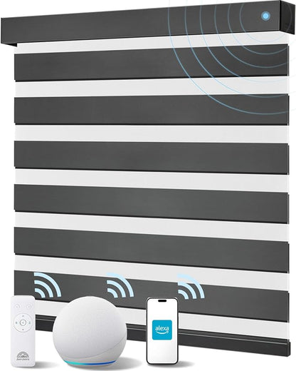 Smart Zebra Blinds for Windows, Alexa Motorized Blinds with Remote Control, Automatic Electric Power Zebra Shades for Indoor Windows (31" W x 72" H, Black)
