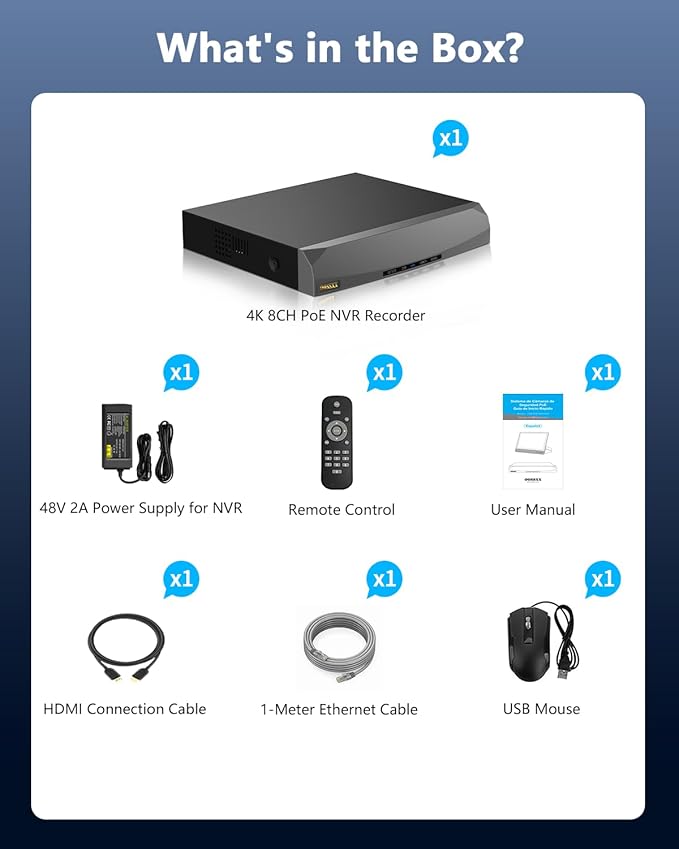 OOSSXX 8.0/4K Megapixel Security POE NVR Network Video Recorder, Supports up to 8MP/4K IP Cameras, Max to 8TB Hard Drive (16-Channel No HDD)