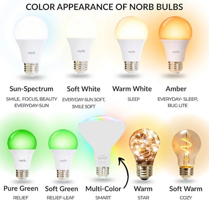 Norb SMART Light Bulb, Tunable Wellness Circadian Rhythm LED, Full Spectrum White & Color Changing, Alexa & Google Home Compatible, Dimmable, BR30, 9W, for Home Automation, WiFi, Bluetooth (2-Pack)