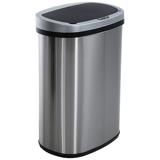 HCY Kitchen Trash Can 13 Gallon Automatic Metal Garbage Can Stainless Steel Waste Bin with Lid Smart for Kitchen,Office,Living Room,Bathroom(Silver)