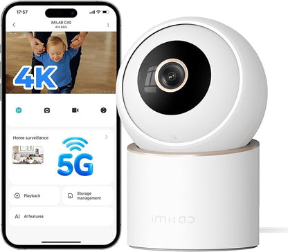 IMILAB 4K 8MP Security Camera Indoor, 360° View Pet/Dog/Baby Camera with Xiaomi Home App, 2.4G/5G WiFi Plug-in Room Cam, Color Night Vision, Pet&Human Track, Two-Way Audio, No Subscription(C40)