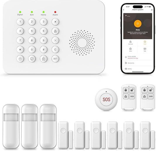 YBJ Alarm System for Home Security,DIY Wireless Home Alarm System with Door and Motion Sensors,Smart Keypad,No Subscription Fee (13-Piece Kit)