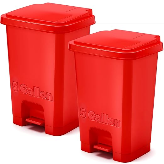 2pcs 5 Gallon Red Step on Trash Can Hands-Free Waste Bin with Odor Control Lid Touchless Sanitary Use Garbage Can for Lab Dental Home Clinic Office