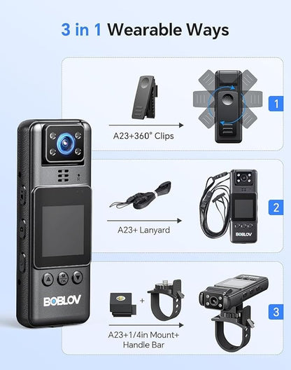 BOBLOV Mini Body Camera with Video: 128G Action Camera, Small Cameras for Vlogging with 9Hrs Long Battery Life, Pocket Portable Cam with Back Clip, Daily Easy to Use for Traveling Cycling Motorcycle