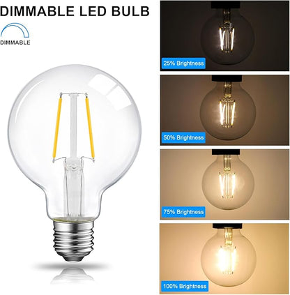 E ENERGETIC LIGHTING Dimmable LED Edison Light Bulb, G25 (G80) Globe Bulb, 60W Equivalent, 3000K Warm White, Christmas Light, E26 Standard Base, ETL Listed, 6-Pack