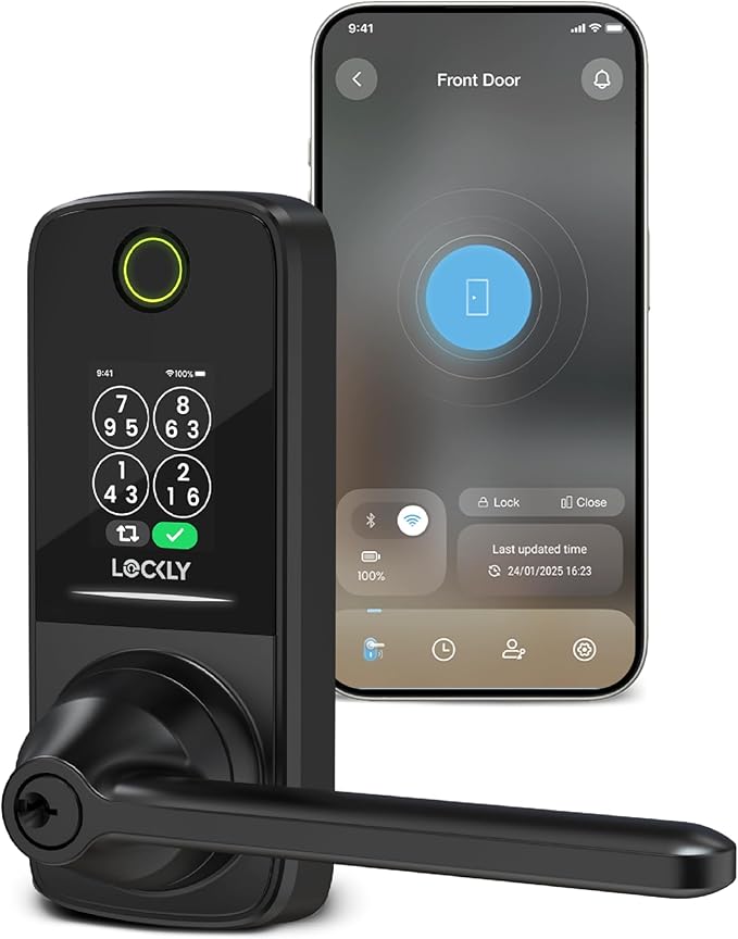 Lockly Secure Pro Smart Lock with Built-in Wi-Fi, Fingerprint Door Lock, Keyless Entry Digital Door Lock with PIN Genie Keypad (Matte Black)