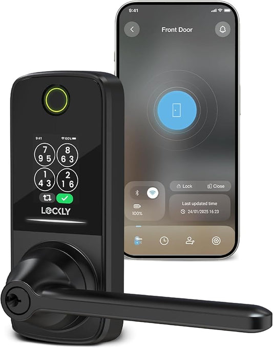 Lockly Secure Pro Smart Lock with Built-in Wi-Fi, Fingerprint Door Lock, Keyless Entry Digital Door Lock with PIN Genie Keypad (Matte Black)