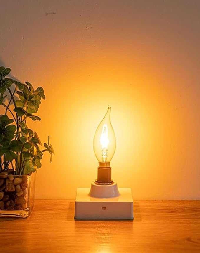 Flickering Flame Light Bulbs -Perfect Ambiance for Halloween Christmas, E12 LED Flickering Candelabra Bulb, Realistic Flame Effect, 2700K, 3W Energy-Efficient (E12*4pcs)