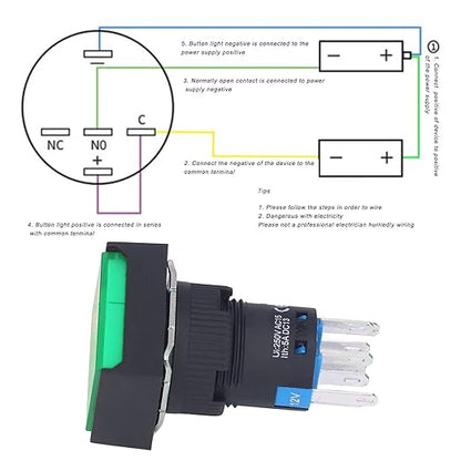 25Pcs Micro Squares Push Button Switch 16mm 12V Self Locking with Light ABS Brass for Automation Equipment DIY Electrical Installation (Green)