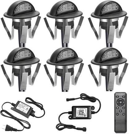Sumaote WiFi Deck Lights Kit, 6pcs Φ1.38 RGB Half Moon Low Voltage Recessed Deck Lights Smartphone APP Control LED Steps Lighting Waterproof Outdoor Yard Path Stair Landscape Decor, Black