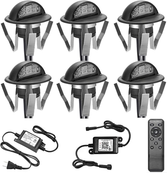 Sumaote WiFi Deck Lights Kit, 6pcs Φ1.38 RGB Half Moon Low Voltage Recessed Deck Lights Smartphone APP Control LED Steps Lighting Waterproof Outdoor Yard Path Stair Landscape Decor, Black