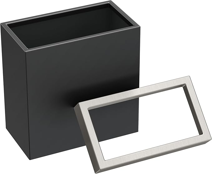 Gatco Small Bathroom Trash Can with Lid, Rectangle 3 Gallon Stainless Steel Wastebasket, Under Sink, Matte Black and Satin Nickel, for Bathroom, Bedroom, Office (1918SN)