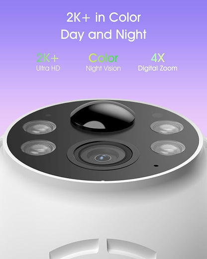 ANRAN 2K Solar Security Camera Wireless Outdoor, 360° Pan/Tilt Color Night Vision, PIR Human Detection, 2-Way Audio, Weatherproof, Compatible with Alexa, 2.4GHz WiFi Only
