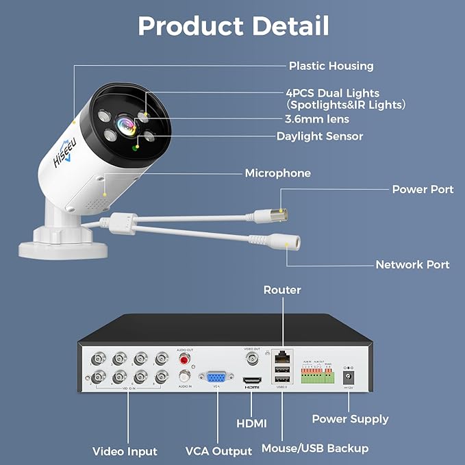 Hiseeu 8MP AHD/TVI/CVI/XVI CCTV Home Wired Security Camera 100ft IR Clear Night Vision Analog TVL Bullet Wired Camera for Indoor Outdoor Security Replacement 1PCS