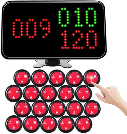Wireless Calling System Call Waiter Pager 3 Digit Number Pagers for Restaurant Fast Food Cafe 1 Displays and 20 Table Call Button with Call/Bill/Cancel (Black-red 1+20)