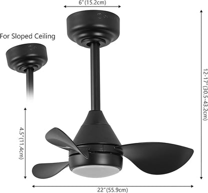 OVAL AIR AIR8000A Albini 22" Contemporary Minimalist 6-Speed Metal Mobile-App/Remote-Controlled Dimmable Smart Integrated LED Ceiling Fan for Living Room, Bedroom, Office, Deco Jet Black