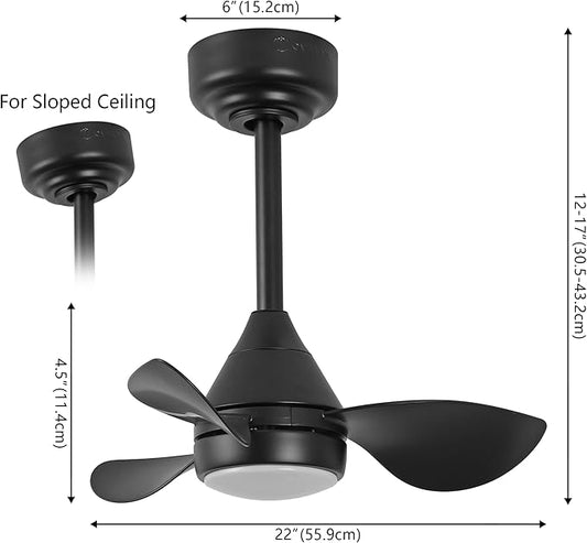 OVAL AIR AIR8000A Albini 22" Contemporary Minimalist 6-Speed Metal Mobile-App/Remote-Controlled Dimmable Smart Integrated LED Ceiling Fan for Living Room, Bedroom, Office, Deco Jet Black