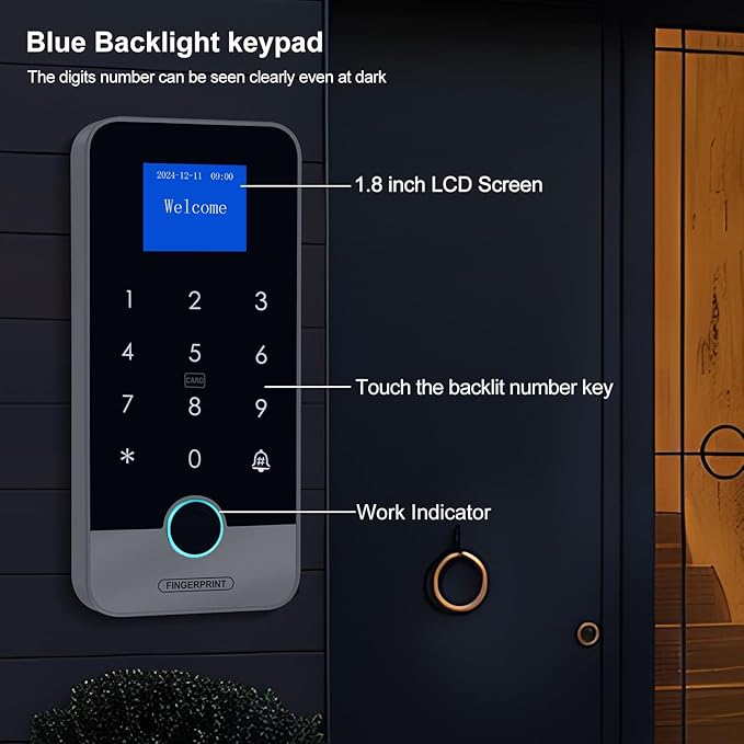 Waterproof Smart Home Security Systems Fingerprint,Password,Tuya Remote Unlock,IC Keychain Multiple Methods，with Door Switch,Power Supply DC 12V,Electric Drop Bolt