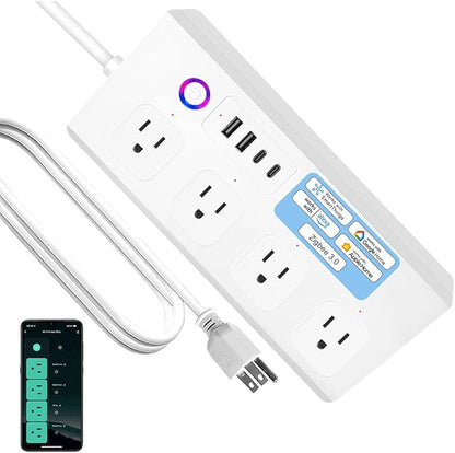 XENON Zigbee Smart Power Strip ,Surge Protector with 4 Individually Controlled AC Outlets and 4 USB Ports, Alexa and Google Home Compatible, 5ft Extension Cord, ETL Certified, 16A