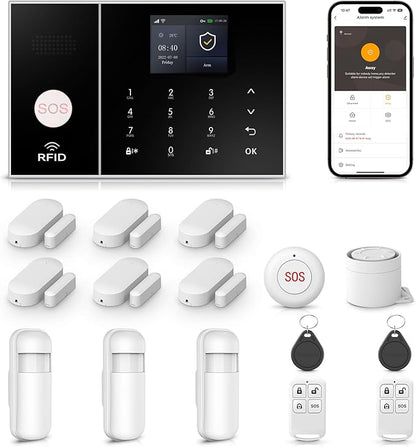 LWOHSI Alarm System for Home Security,WiFi+GSM 4G Wireless Alarm System with Phone APP Alert,Door/Window Sensor,Remote,Compatible with Alexa and Google for Home,Apartment,Office (A108F-US-D)
