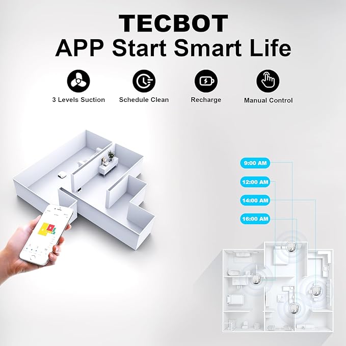 TECBOT S1 Robot Vacuum Cleaner Slim 120Mins Runtime 2-in-1 Robot Sweeping or Mopping Self-Charging WiFi&App&Remote Control Robotic Vacuum Cleaner for Home Pet Hair Hard Floors,Black