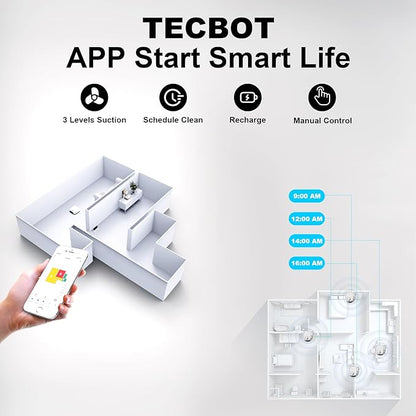 TECBOT S1 Robot Vacuum Cleaner Slim 120Mins Runtime 2-in-1 Robot Sweeping or Mopping Self-Charging WiFi&App&Remote Control Robotic Vacuum Cleaner for Home Pet Hair Hard Floors,Black