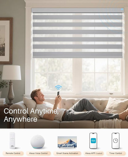 Smart Zebra Blinds for Windows, Alexa Motorized Blinds with Remote Control, Automatic Electric Power Zebra Shades for Indoor Windows (60" W x 72" H,Gray)