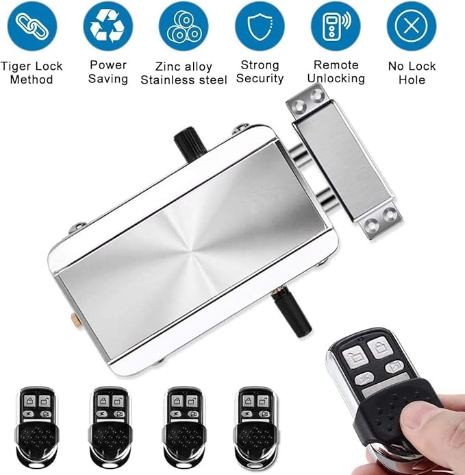 Remote Control Electronic Intelligent Door Lock, Smart Wireless Anti-Theft Home Security Keyless Deadbolt Access Control System with 4 Remote Control