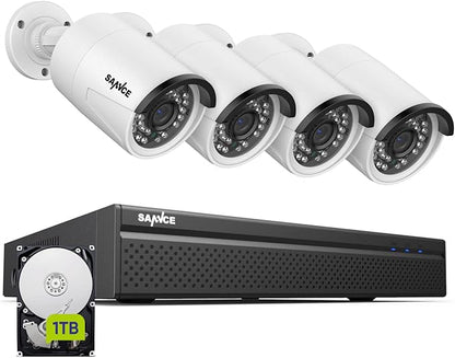 SANNCE 8CH 4K PoE Security Camera System - 8CH 8MP NVR Security System with 4pcs Wired 3MP Bullet Surveillance Cameras with 1TB HDD for 24/7 Recording, Smart Playback, Instant Email Alert with Images