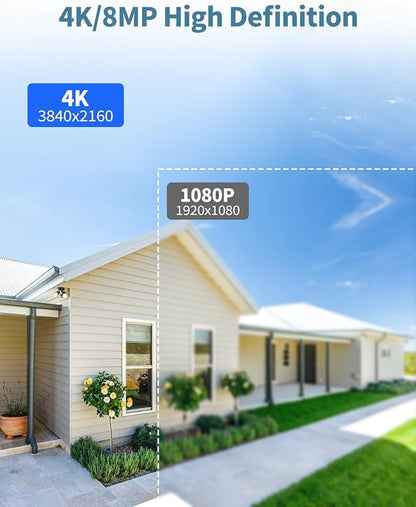 《4K/8.0 Megapixel & Smart Auto Tracking》Wired PTZ Security Camera System, 4K POE Cameras Systems for Home Video Surveillance DVR Kits