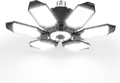 BRAINIAC LED Garage Light Bulb 150W 15000LM Deformable Garage Lights Ceiling led with 6 Adjustable Panels, E26/E27 Screw in Shop Lights for Basement Barn Porch