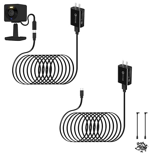 2-Pack 30ft Power Cable for Wyze Cam v4,Wyze Cam Pan v3,Wyze OG,Wyze Cam v3 Pro Security Cameras - 9m Long Flat Extension Micro USB Charging Cord with L-Shaped Short Adapter & 18W Fast Charger, Black