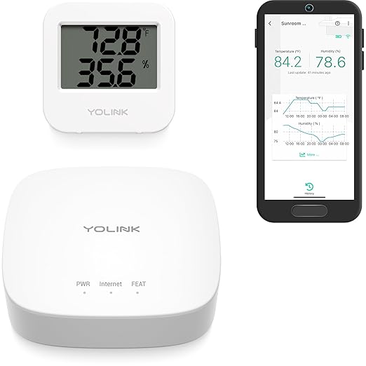 Smart Wireless Temperature Sensor/Humidity Sensor Wide Range (-22 to 158 Degrees) for Fridge Monitoring Pet Cage/Tank Monitoring, Smartphone Alerts, Compatible with Alexa IFTTT - Hub Included