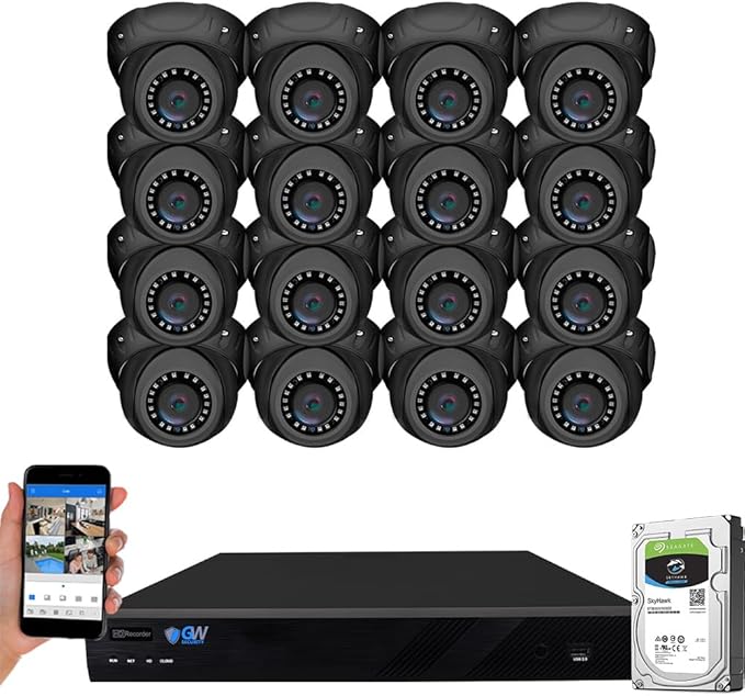 GW Security 16 Channel 12MP NVR 4K H.265+ AI Face Recognition Surveillance Security Camera System with 16 UltraHD 4K 8MP IP PoE Microphone Dome Security Cameras (Grey)