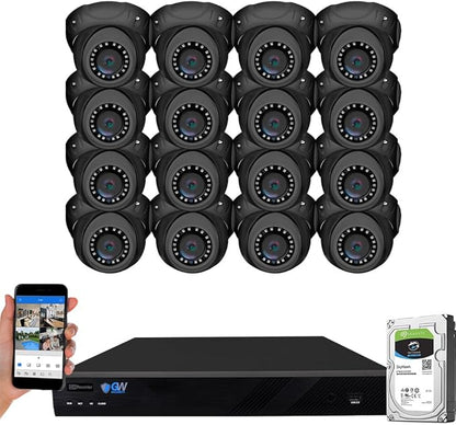 GW Security 16 Channel 12MP NVR 4K H.265+ AI Face Recognition Surveillance Security Camera System with 16 UltraHD 4K 8MP IP PoE Microphone Dome Security Cameras (Grey)