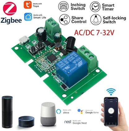 Zigbee 1CH DC 7-32V USB 5V Relay Smart Switch Module， Wireless APP Remote Control with Inching/Self-Lock Switch modle，Works with Tuya Zigbee Gateway，Alexa，Google Home (ZigBee Hub Needed)