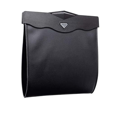 Car Leather Trash Bag Smart LED Waterproof Organizer Storage Garbage Can (Black)