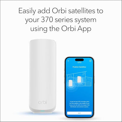 NETGEAR Orbi 370 Series (RBE370) Dual-Band WiFi 7 Mesh Network Add-on Satellite – Works with RBE372, RBE373, RBE374, Security Features, 5 Gbps, Adds Coverage up to 2,000 sq. ft., BE5000