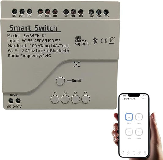 4 Channel Smart WiFi Relay Switching Module USB 5V/AC85V-250V, Supports Bluetooth Control, eWeLink App Remote Control, for Alexa Google Home