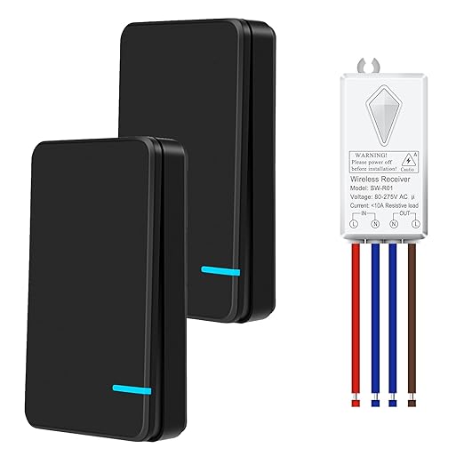NineLeaf No Wiring Light Switch,Black Wireless Light Switch Kit Remote Control Light Switch No WiFi Needed for Renters DIY Outdoor 1969ft Indoor 328ft 1000W LED, Ceiling Lamps(2Switches 1Receiver)