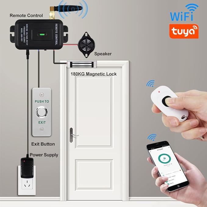 Premium Smart APP Unlocking Access Control System Kit, Simplified Wiring Door Lock Set, with Remote Controllers / 380lbs Magnetic Lock/DC 12V Power Adapter, Lock Delay Time Adjustable