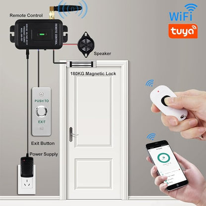 Premium Smart APP Unlocking Access Control System Kit, Simplified Wiring Door Lock Set, with Remote Controllers / 380lbs Magnetic Lock/DC 12V Power Adapter, Lock Delay Time Adjustable