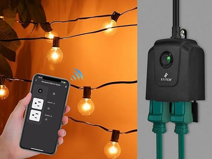 Monoprice Smart Outdoor Plug, IP65 Weather Resistance, 2 Individually Controlled Outlets, No Hub Required, Compatible with Google Home - STITCH Series