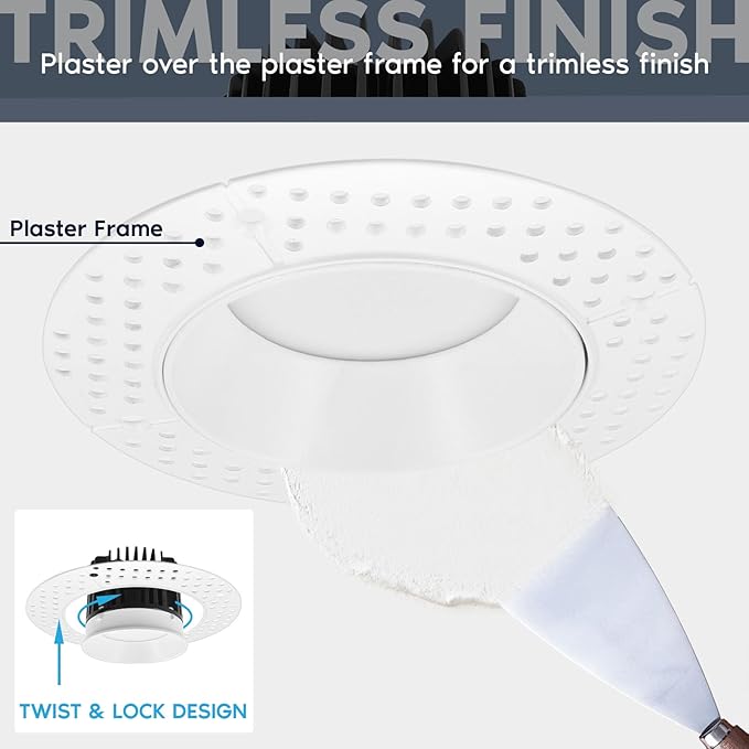 LUXRITE 3 Inch Trimless LED Recessed Light with Junction Box, 5CCT Selectable 2700K-5000K, 10W, 750LM, Dimmable, Wet & IC Rated, Canless Downlight, ETL Listed, New Construction and Remodel
